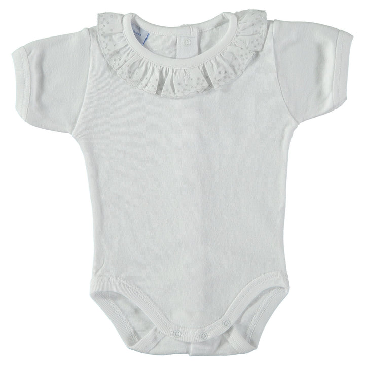 Babidu Short Sleeve Embroidered Ruffle Collar Bodysuit - Millie and John