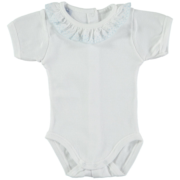 Babidu Short Sleeve Embroidered Ruffle Collar Bodysuit - Millie and John
