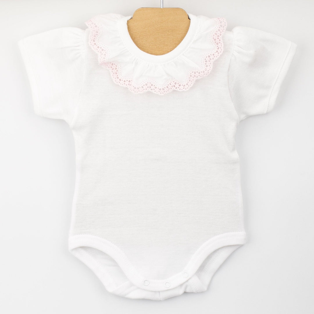 Babidu Short Sleeve Lace Ruffle Collar Bodysuit - Millie and John