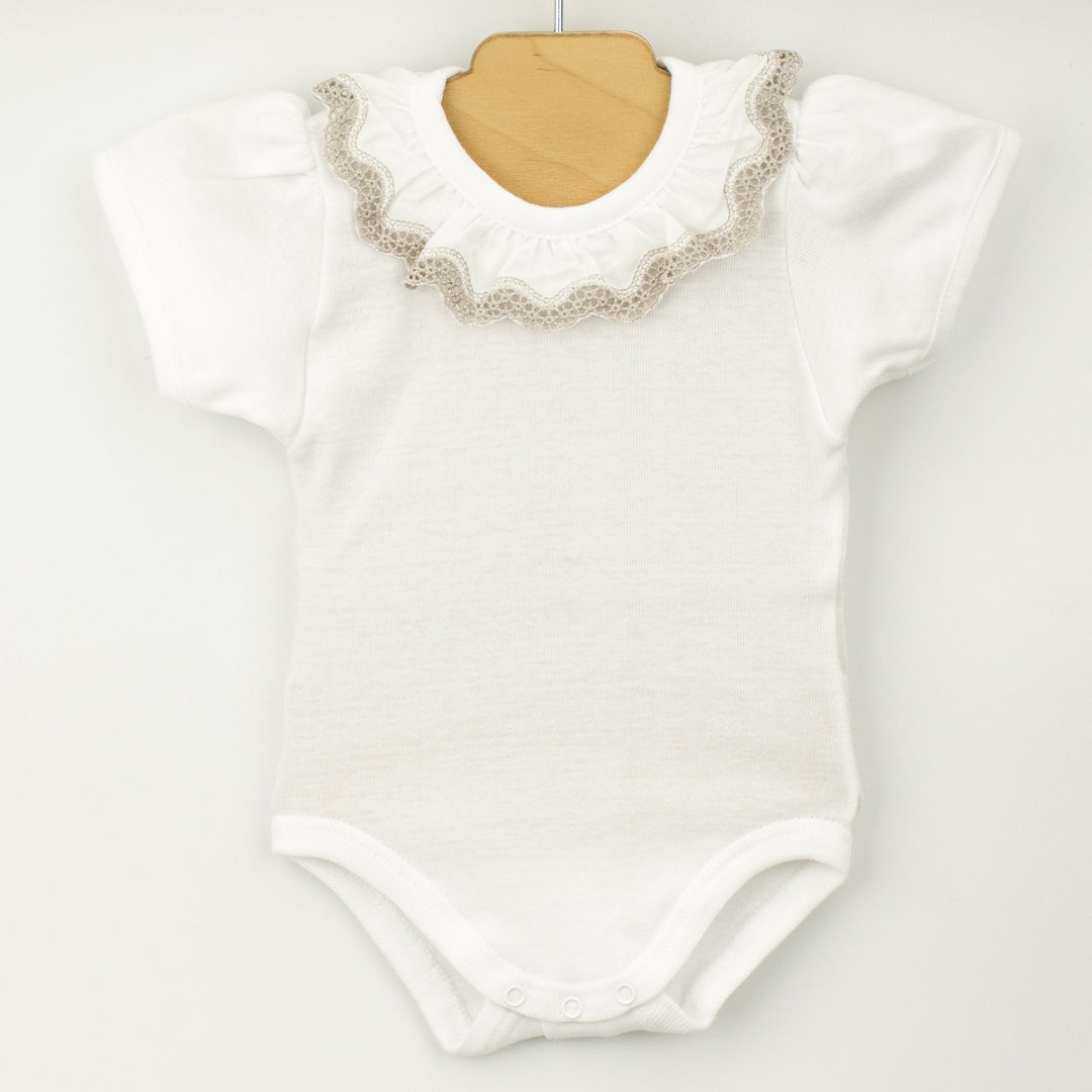 Babidu Short Sleeve Lace Ruffle Collar Bodysuit - Millie and John