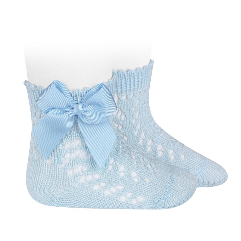 Condor Baby Blue Ankle Openwork Bow Socks | Millie and John