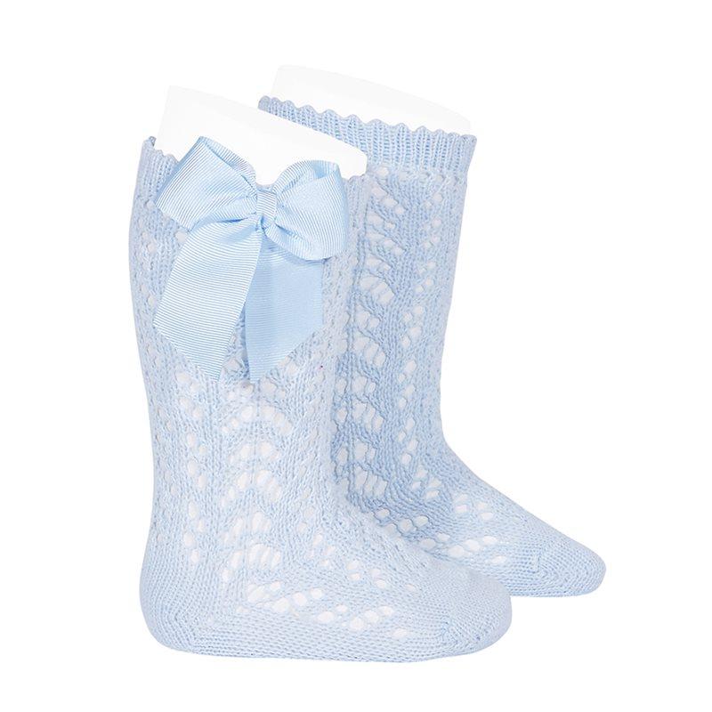 Condor Baby Blue Lace Openwork Bow Socks | Millie and John