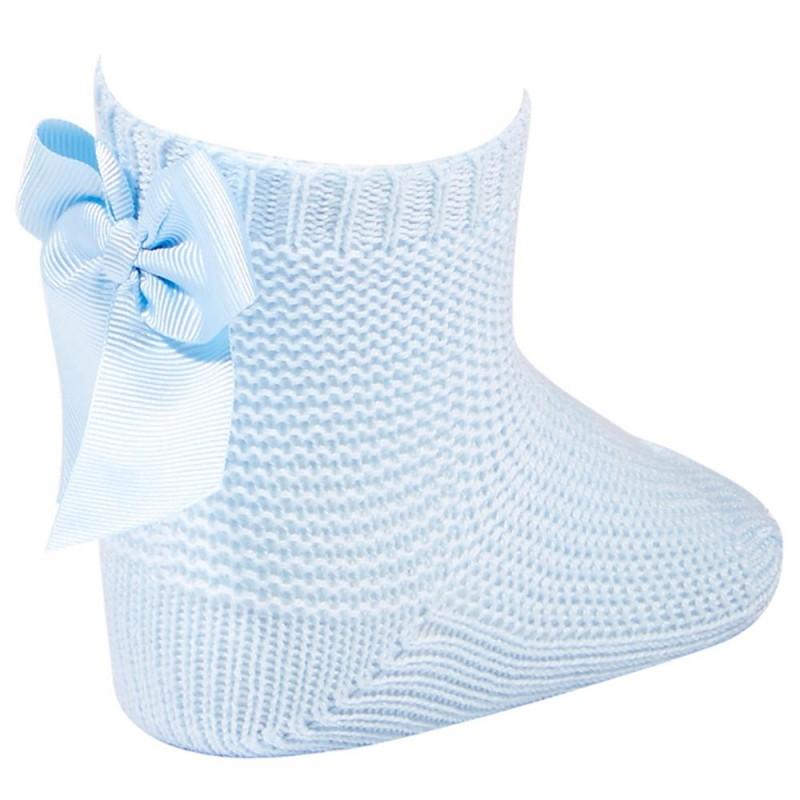 Condor Baby Blue Moss Stitch Bow Ankle Socks | Millie and John