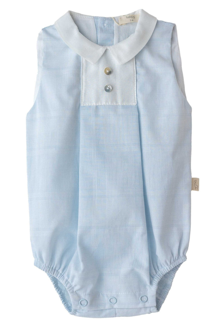 Baby Gi "Cian" Blue Checked Romper - Millie and John