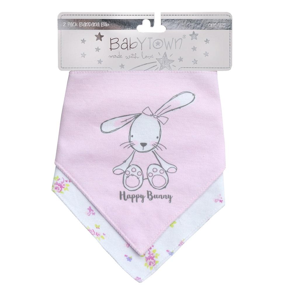 Baby Town 2 Pack Ditsy Bunny Bandana Bibs - Millie and John