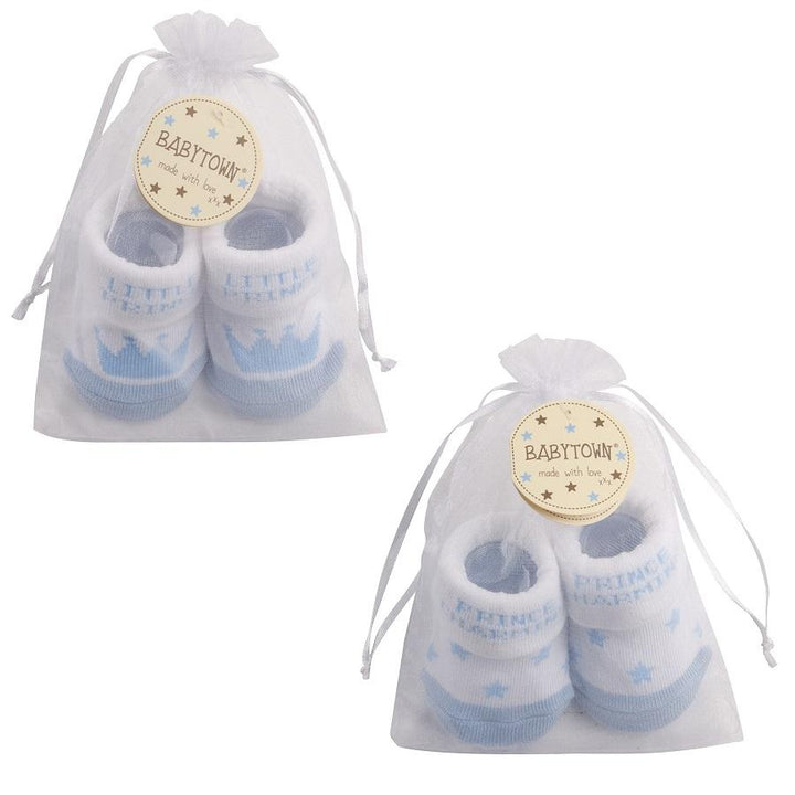 Baby Town White & Blue Prince Gift Socks - Millie and John