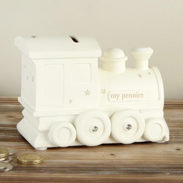 Bambino Cream Train Money Box - Millie and John