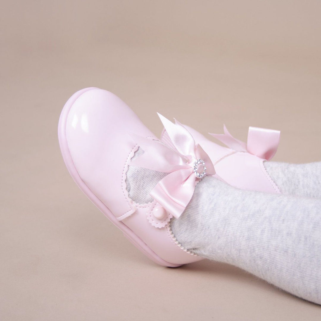 Baypods Pink Large Diamanté Bow Hard Sole Shoes - Millie and John