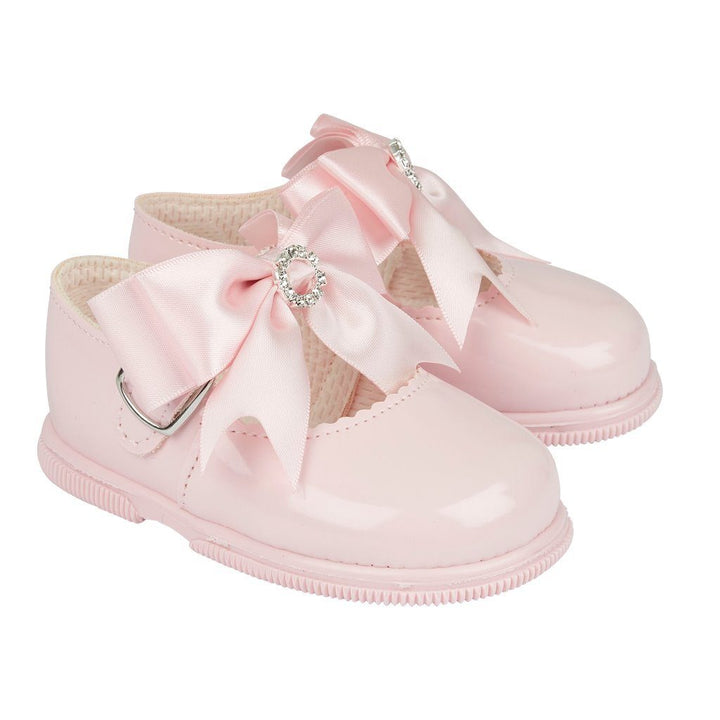 Baypods Pink Large Diamanté Bow Hard Sole Shoes - Millie and John