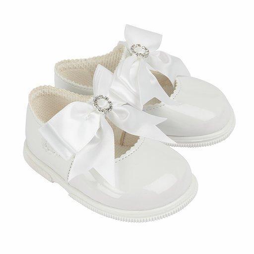 Baypods White Large Diamanté Bow Hard Sole Shoes - Millie and John