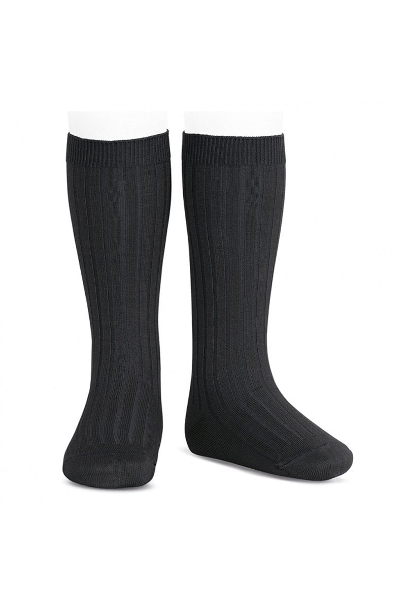 Condor Black Wide Ribbed Knee High Socks | Millie and John
