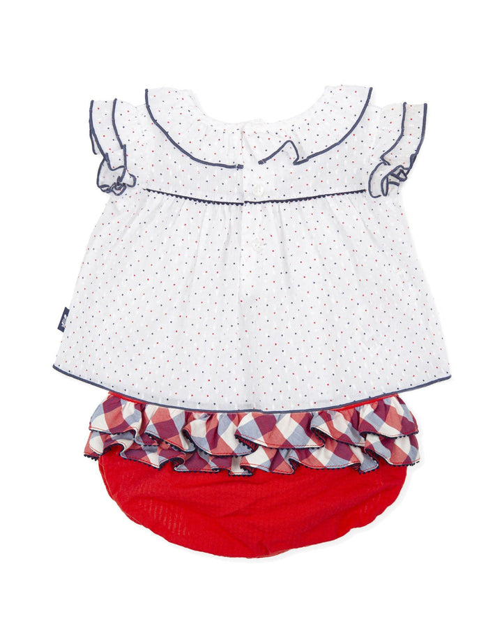 Tutto Piccolo "Blair" Red & Navy Polka Dot Blouse & Bloomers | Millie and John