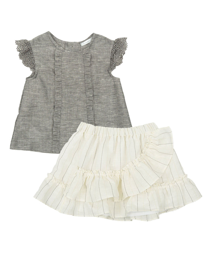 Tutto Piccolo "Breagha" Linen Top & Sparkly Striped Skirt | Millie and John
