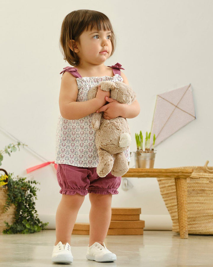 Tutto Piccolo "Brogan" Plum Patterned Blouse & Shorts | Millie and John