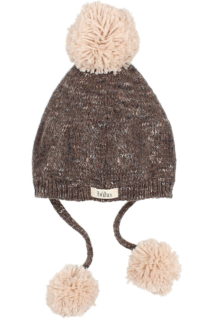 Búho Brown Knit Triple Pom Pom Hat - Millie and John