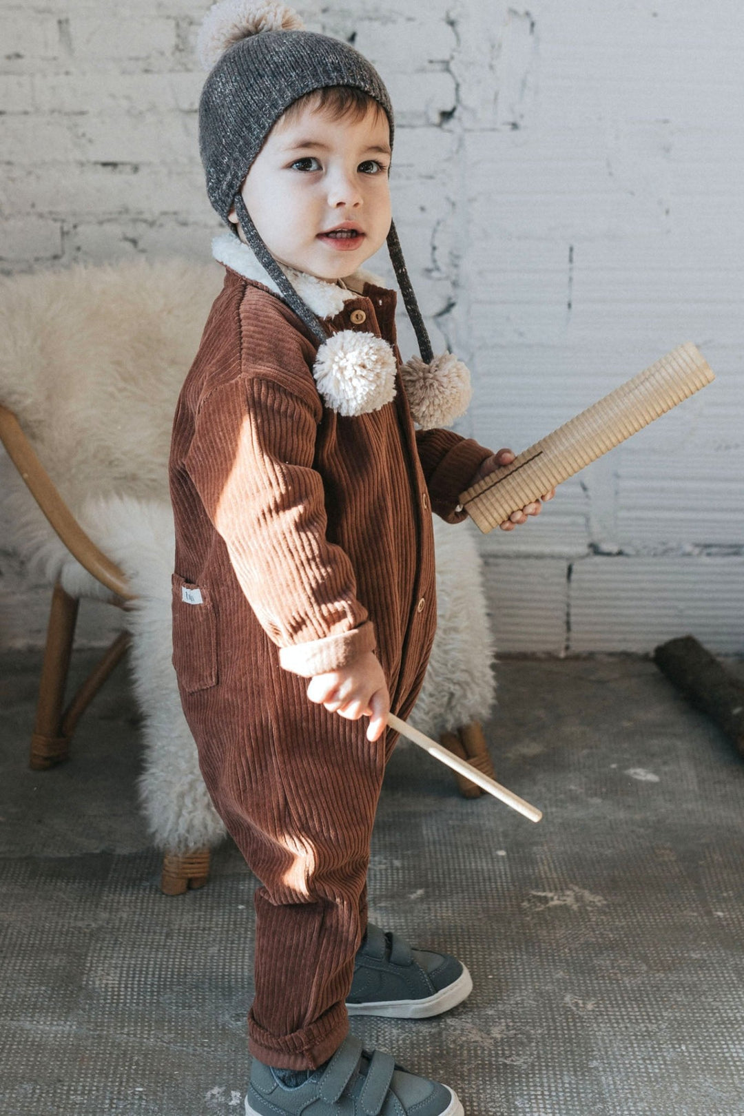 Búho "Indiana" Corduroy Sherpa Collar Romper - Millie and John