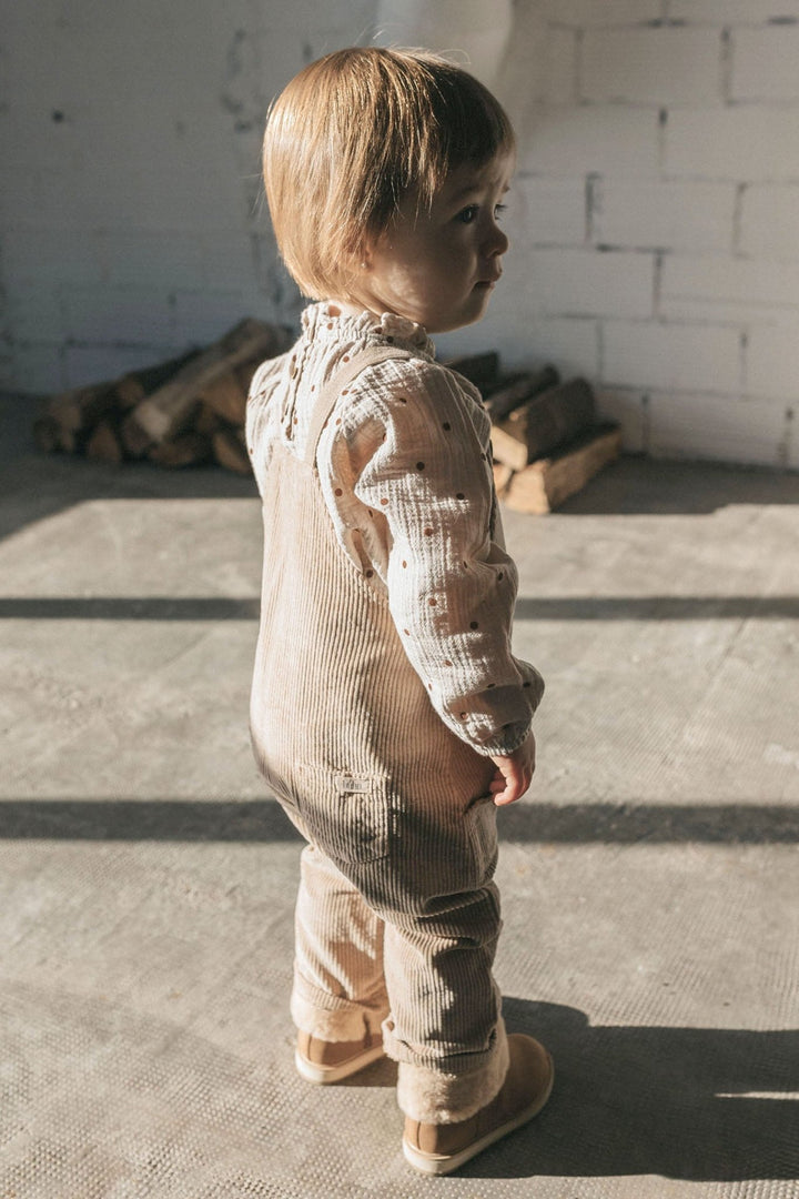 Búho "Ned" Beige Corduroy Dungarees - Millie and John