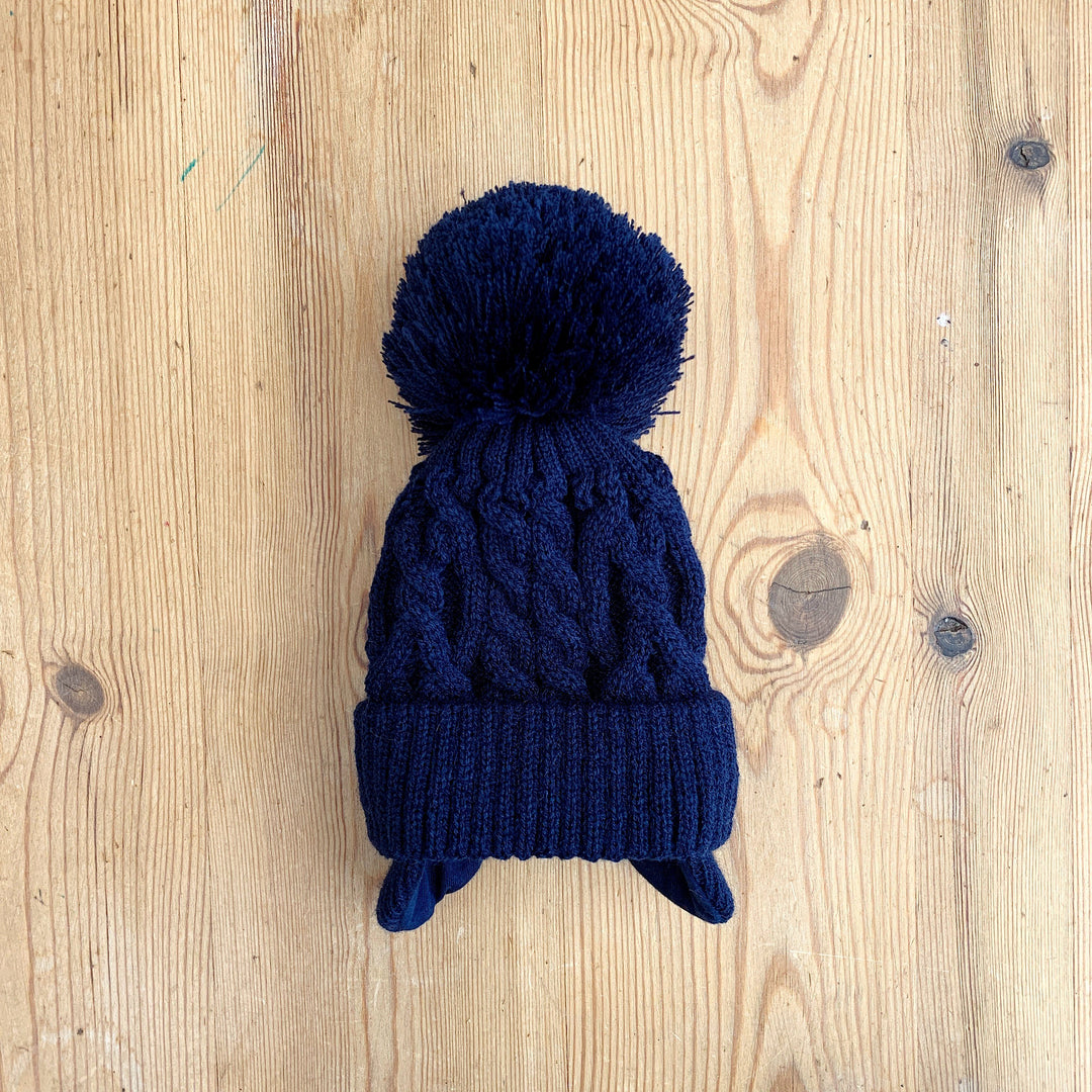 Little Nosh Cable Knit Pom Pom Hat with Ear Flaps | Millie and John