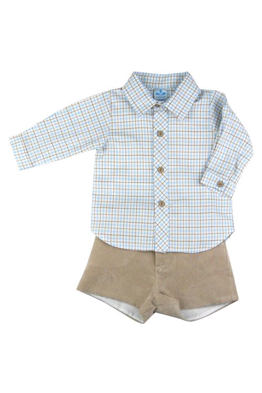 Sardon "Caleb" Blue & Beige Checked Shirt & Shorts | Millie and John