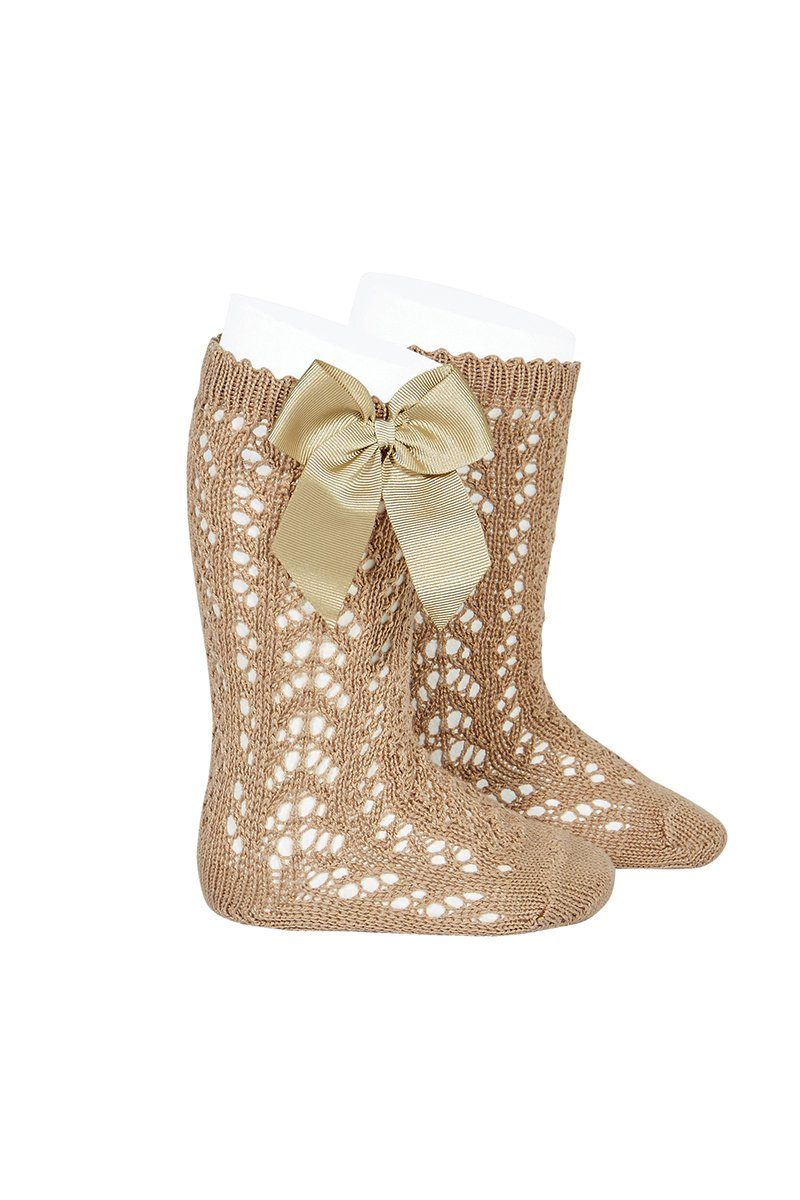 Condor Camel Lace Openwork Bow Socks | Millie and John