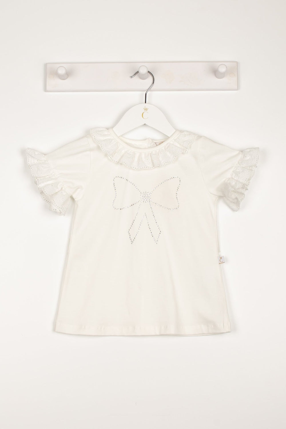 Caramelo Kids "Anna" Ivory Broderie Anglaise Diamanté Bow Top - Millie and John