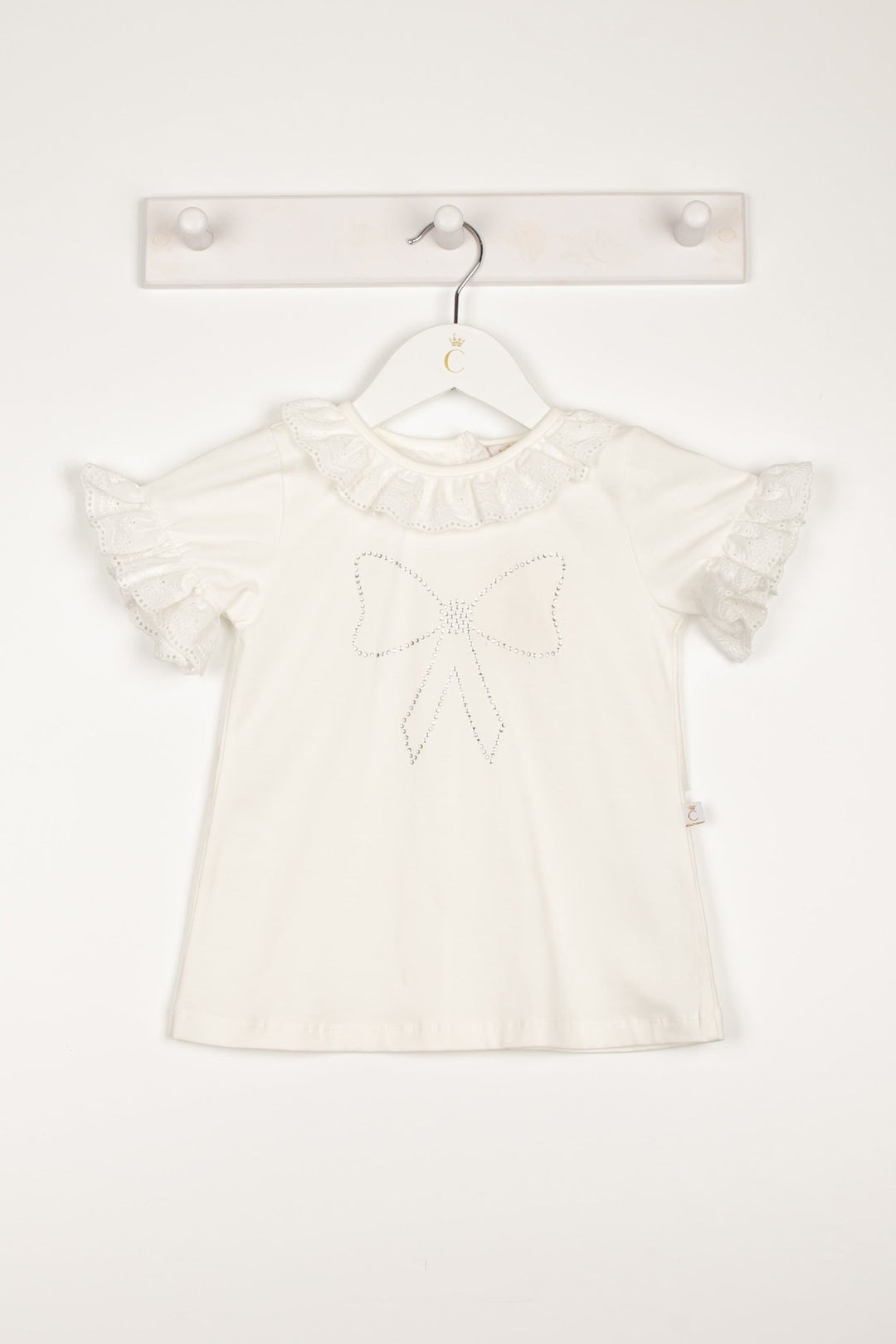 Caramelo Kids "Anna" Ivory Broderie Anglaise Diamanté Bow Top - Millie and John