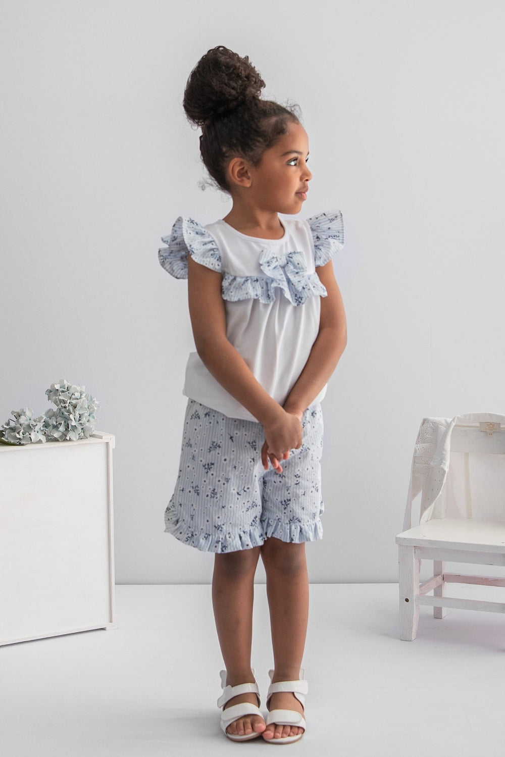 Caramelo Kids "Ava" Blue Floral Top & Shorts - Millie and John