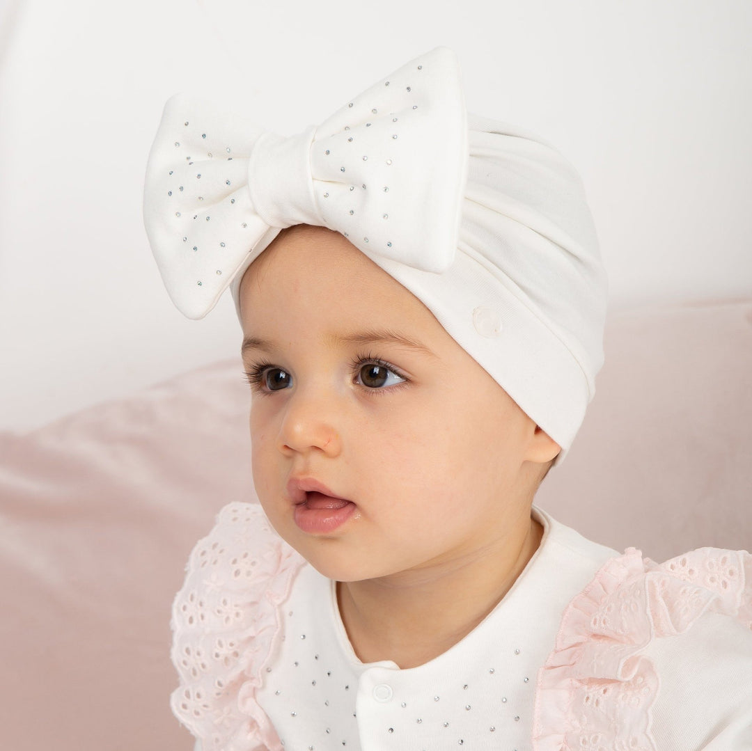 Caramelo Kids Ivory Diamanté Bow Turban - Millie and John