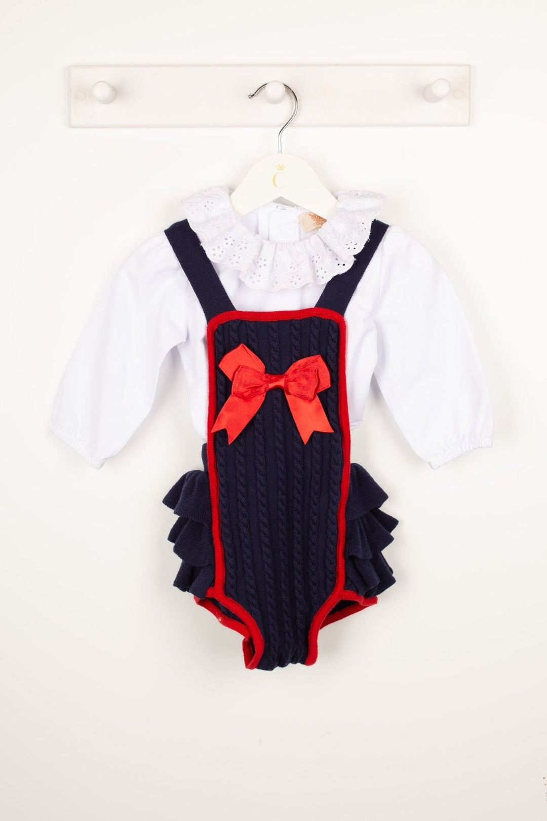 Caramelo Kids "Kaia" Navy & Red Cable Knit Romper Set - Millie and John