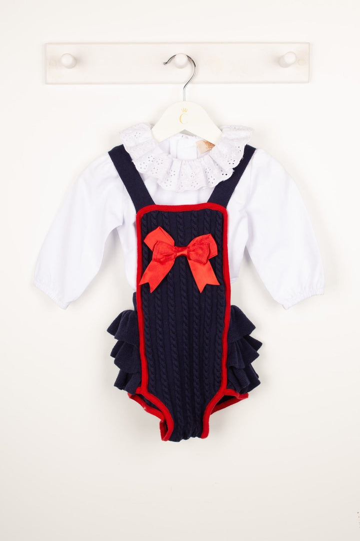 Caramelo Kids "Kaia" Navy & Red Cable Knit Romper Set - Millie and John