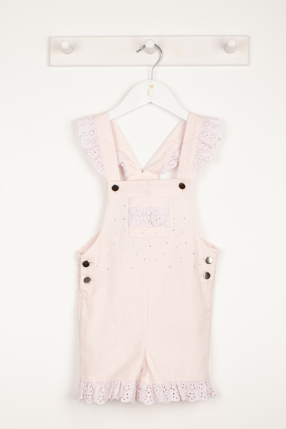 Caramelo Kids "Penelope" Pink Diamanté Denim Dungarees - Millie and John
