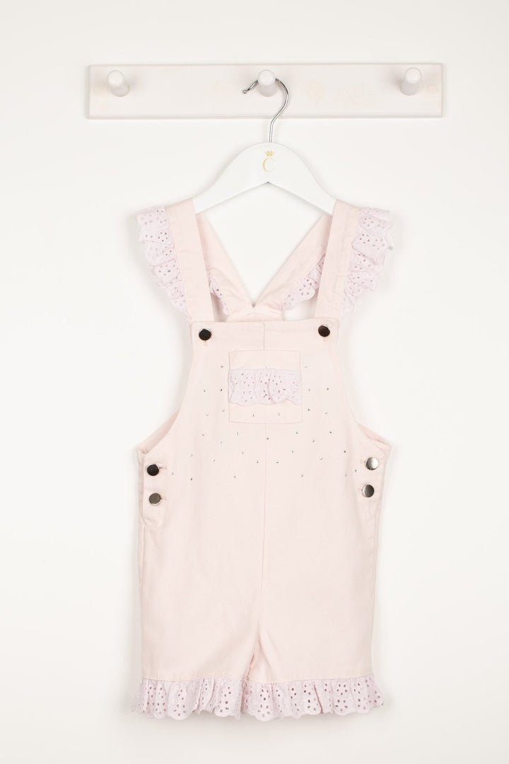 Caramelo Kids "Penelope" Pink Diamanté Denim Dungarees - Millie and John