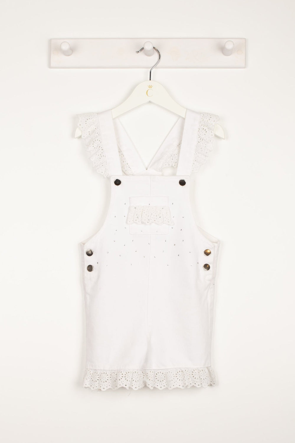 Caramelo Kids "Penelope" White Diamanté Denim Dungarees - Millie and John