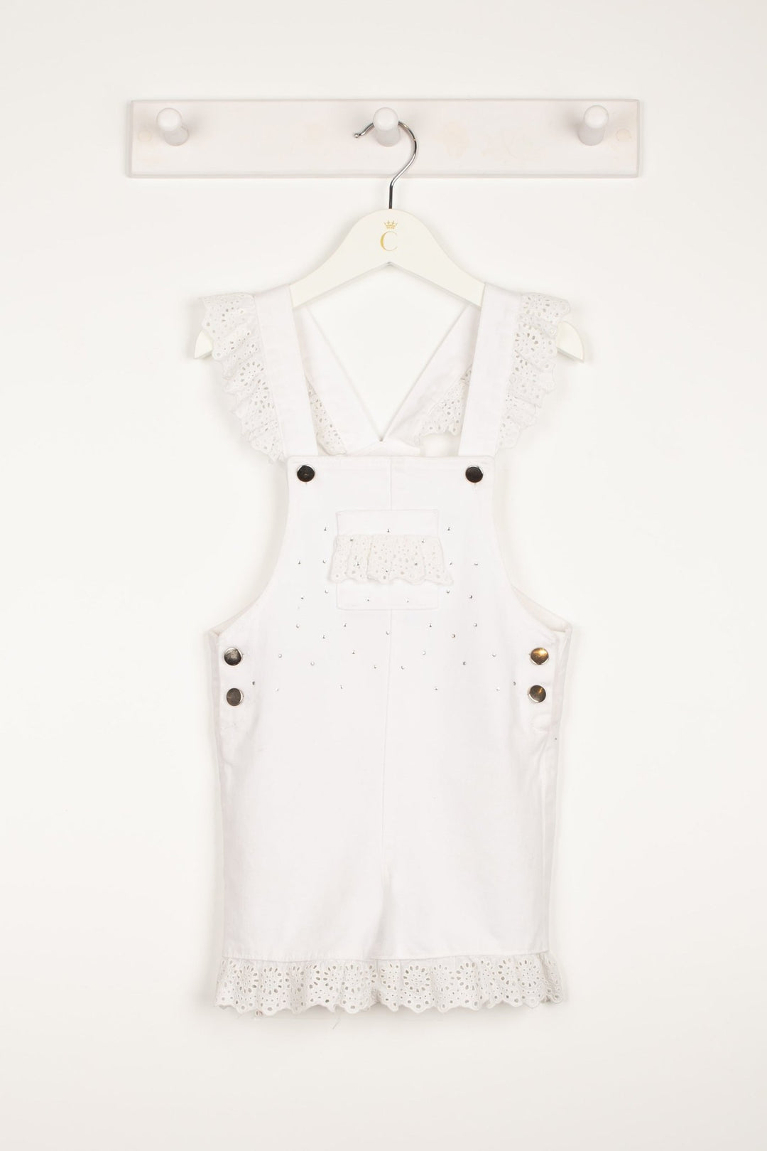 Caramelo Kids "Penelope" White Diamanté Denim Dungarees - Millie and John