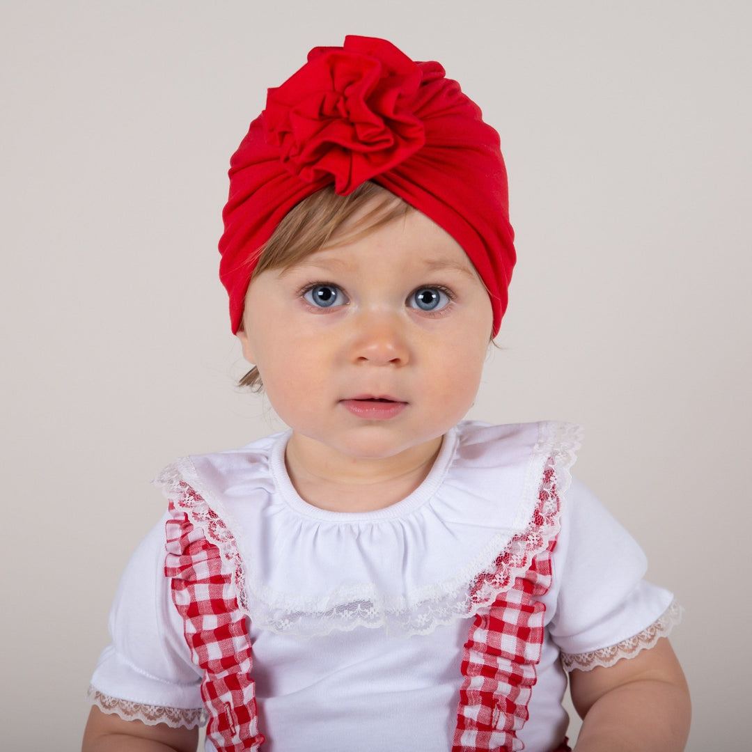 Caramelo Kids Red Rosette Turban - Millie and John