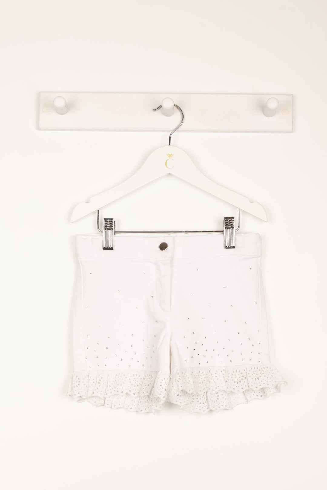 Caramelo Kids "Zoey" White Diamanté Denim Shorts - Millie and John
