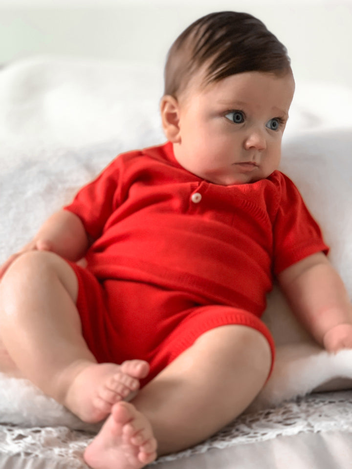 Wedoble Classic Knit Polo Shirt & Shorts - Candy Apple Red | Millie and John