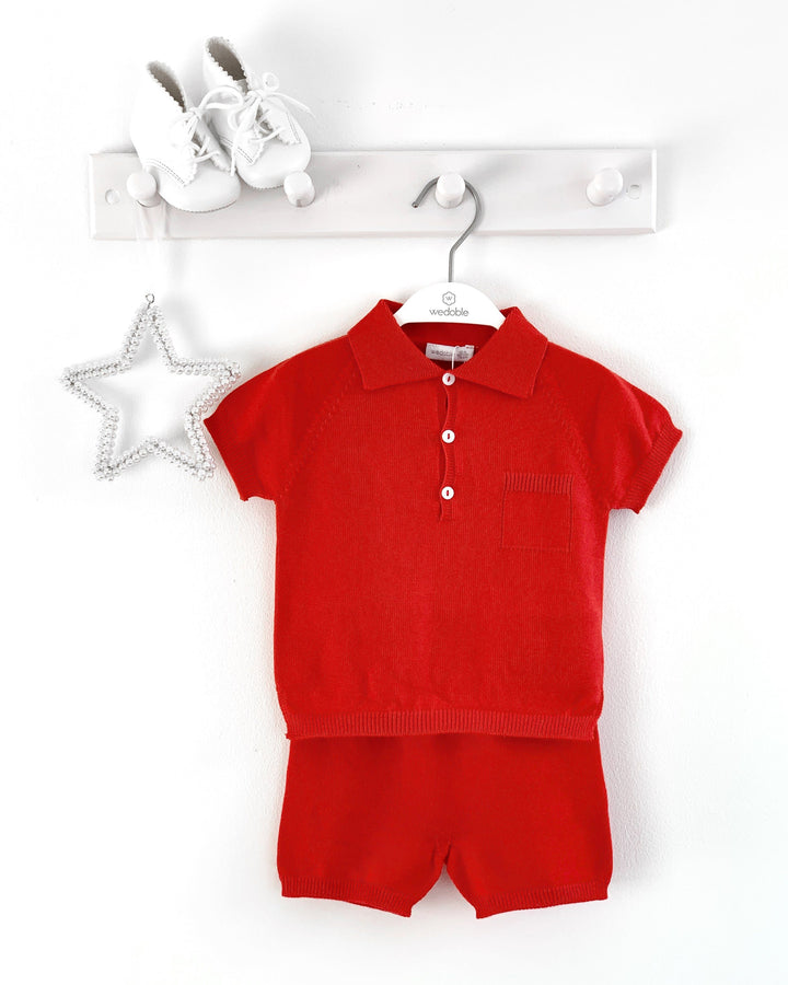 Wedoble Classic Knit Polo Shirt & Shorts - Candy Apple Red | Millie and John