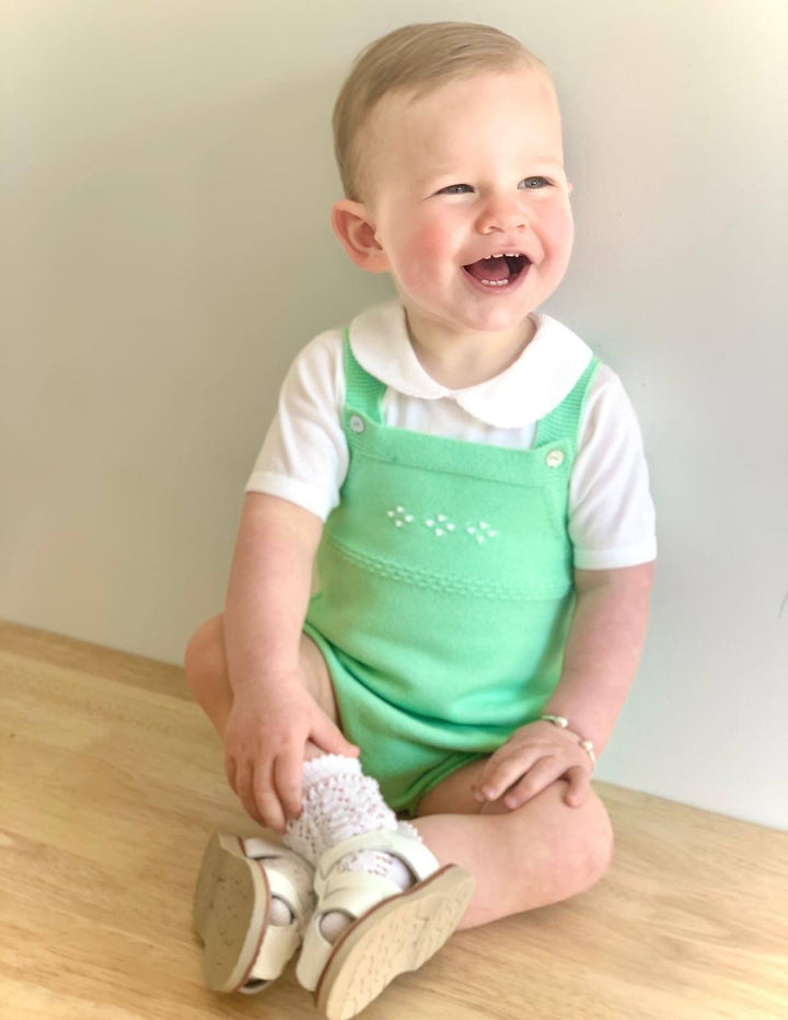 Granlei Classic Knitted Dungaree Romper - Apple Green | Millie and John