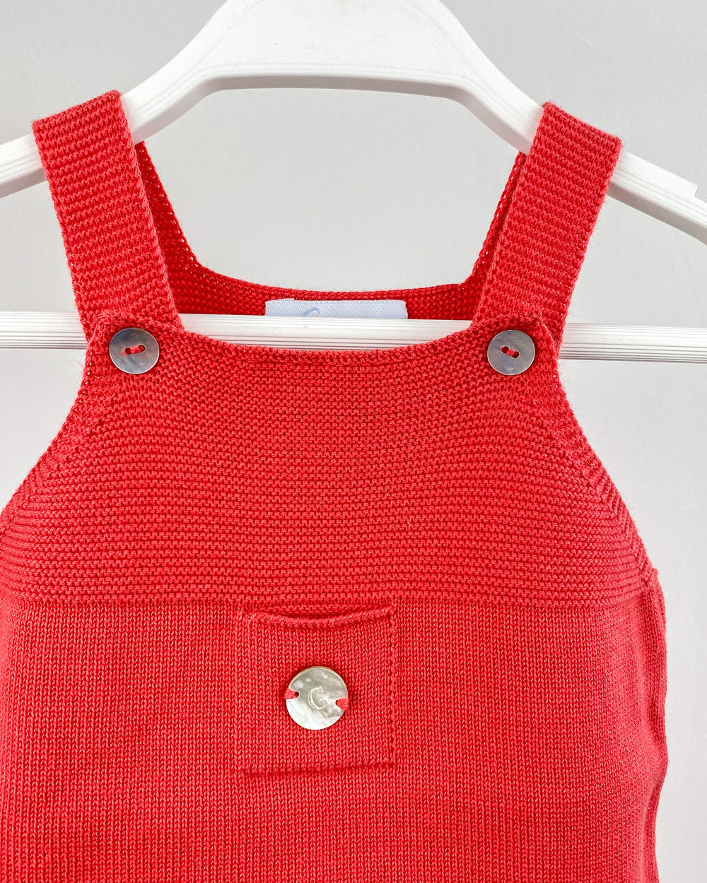 Granlei Classic Short Knitted Dungarees - Candy Apple Red | Millie and John