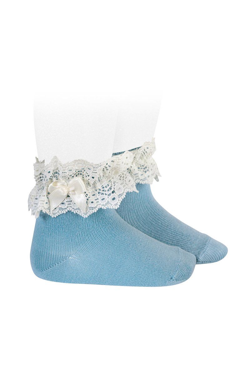 Condor Cloud Blue Lace Trim Ankle Socks | Millie and John