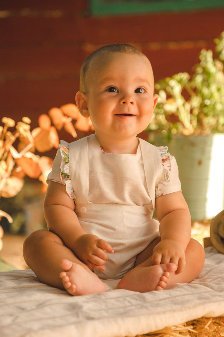 Cocote "Yuri" White Linen Floral Top & Jam Pants - Millie and John