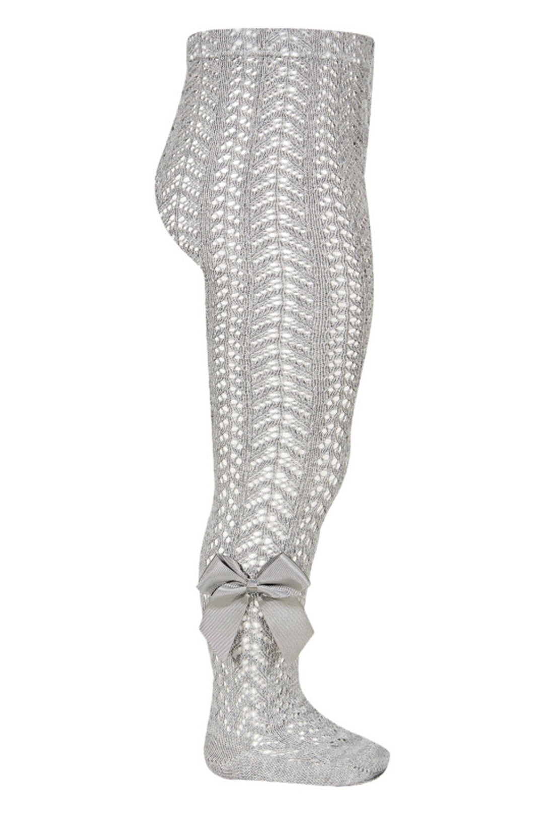 Condor Aluminium Grey Lace Openwork Bow Tights - Millie and John