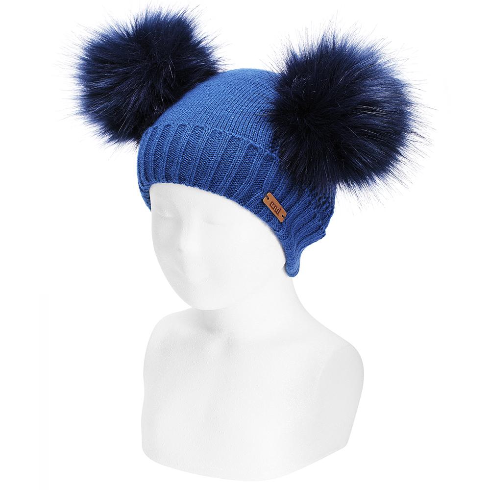 Condor Atlantic Blue Faux Fur Double Pom Pom Hat - Millie and John