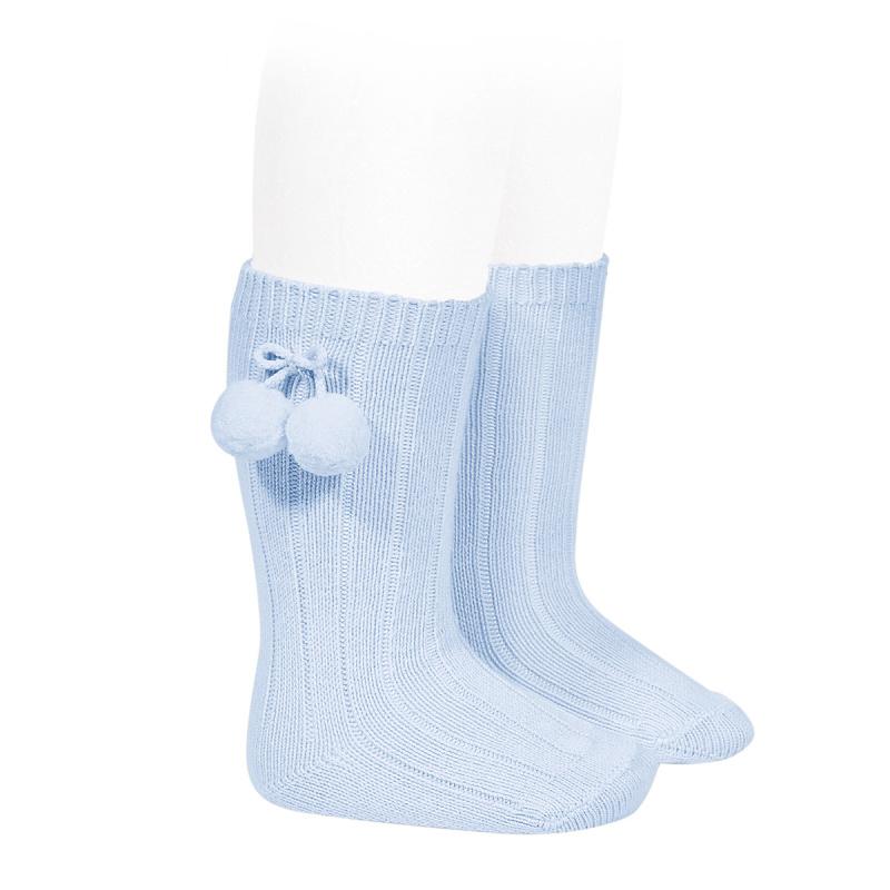 Condor Baby Blue Knee High Pom Pom Socks - Millie and John