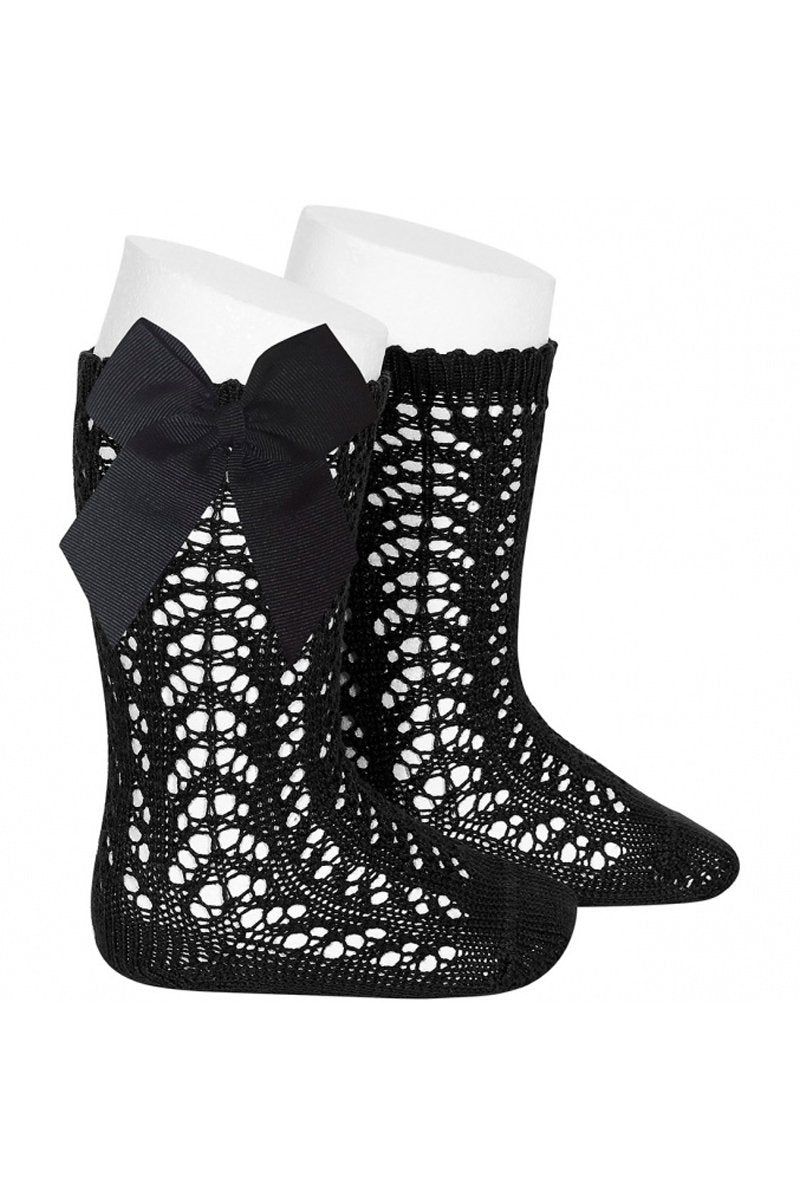 Condor Black Lace Openwork Bow Socks - Millie and John