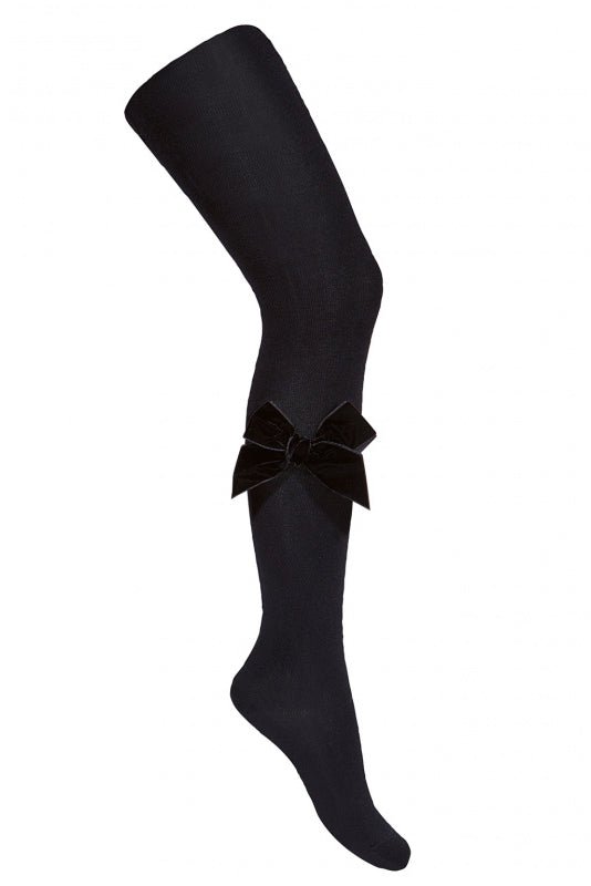 Condor Black Velvet Bow Tights - Millie and John