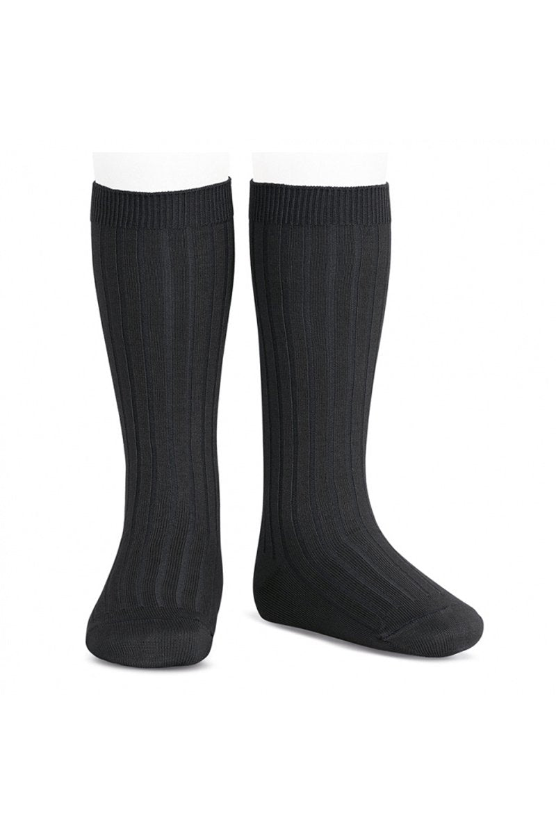 Condor Black Wide Ribbed Knee High Socks - Millie and John