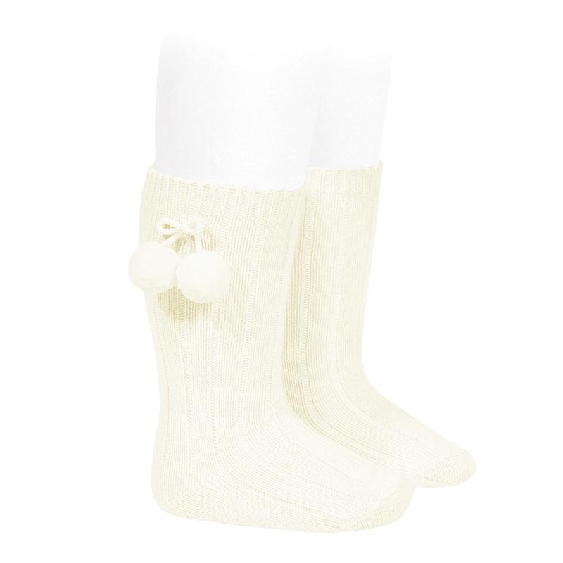 Condor Cream Knee High Pom Pom Socks - Millie and John