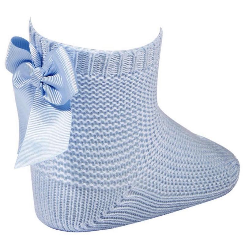 Condor Dusky Blue Moss Stitch Bow Ankle Socks - Millie and John